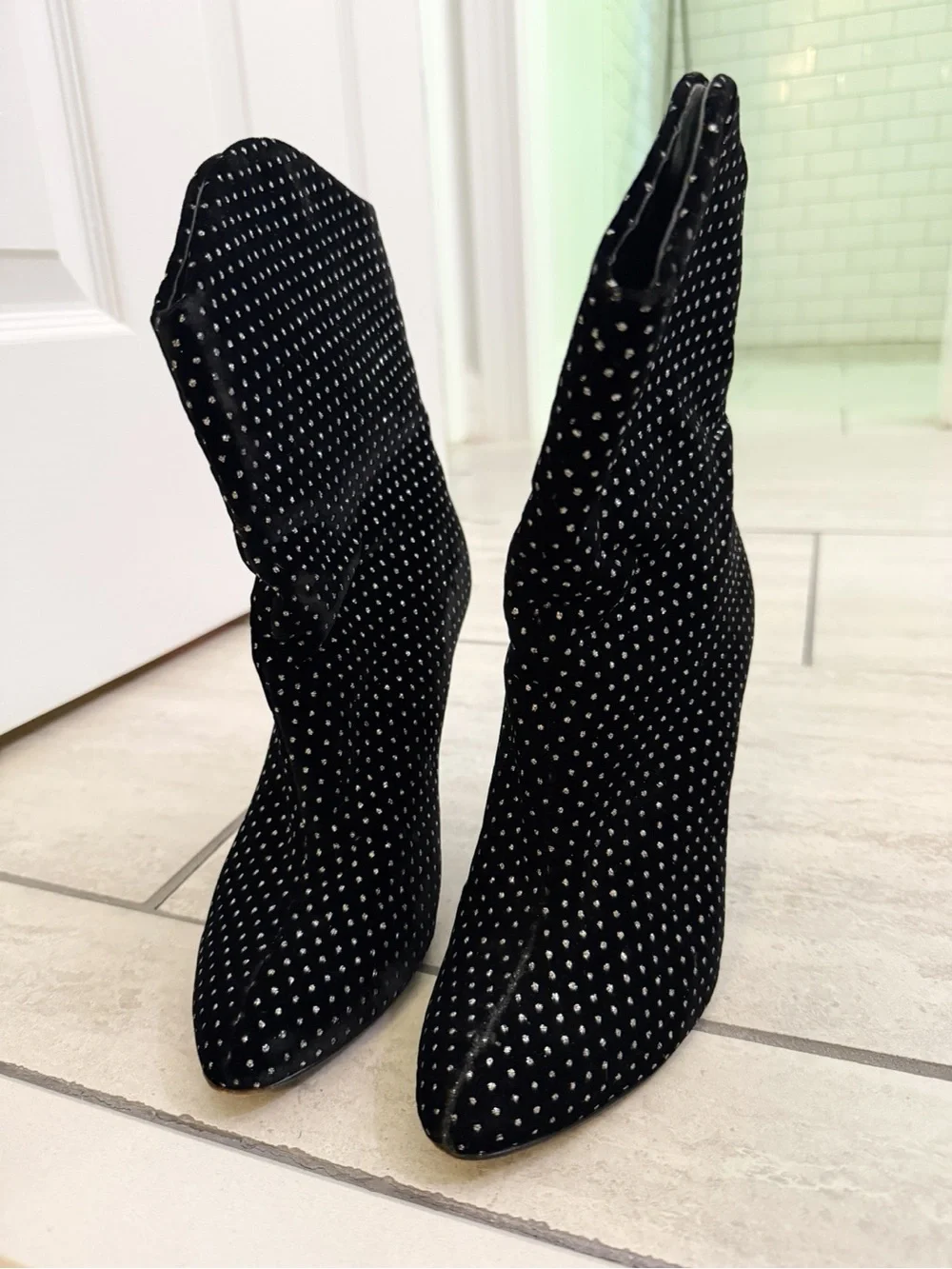 Giuseppe Zanotti Western Slouch Boots ✨ Black Velvet Crystal Embellished size 37